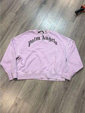 Palm Angels Lilac Crewneck with Black Gothic Logo